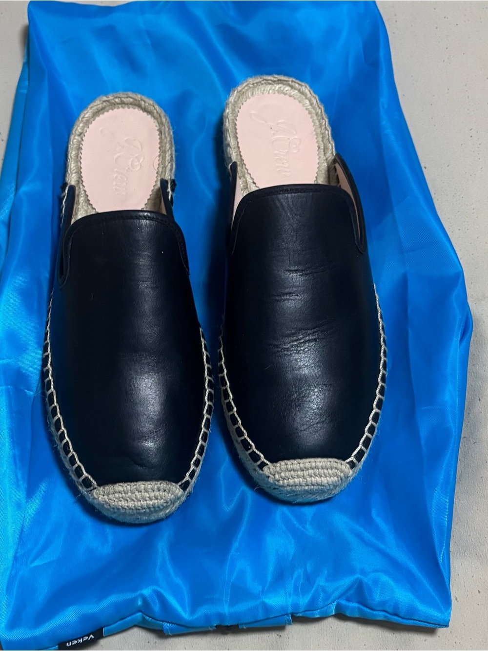 J. Crew Black Leather Espadrille Slip-On Mules